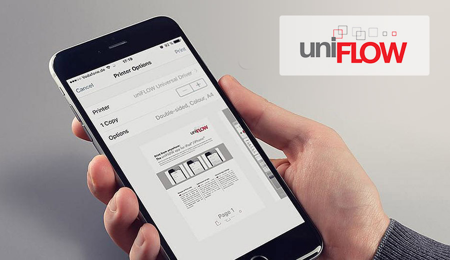 Image of the uniFLOW Mobile App in use.